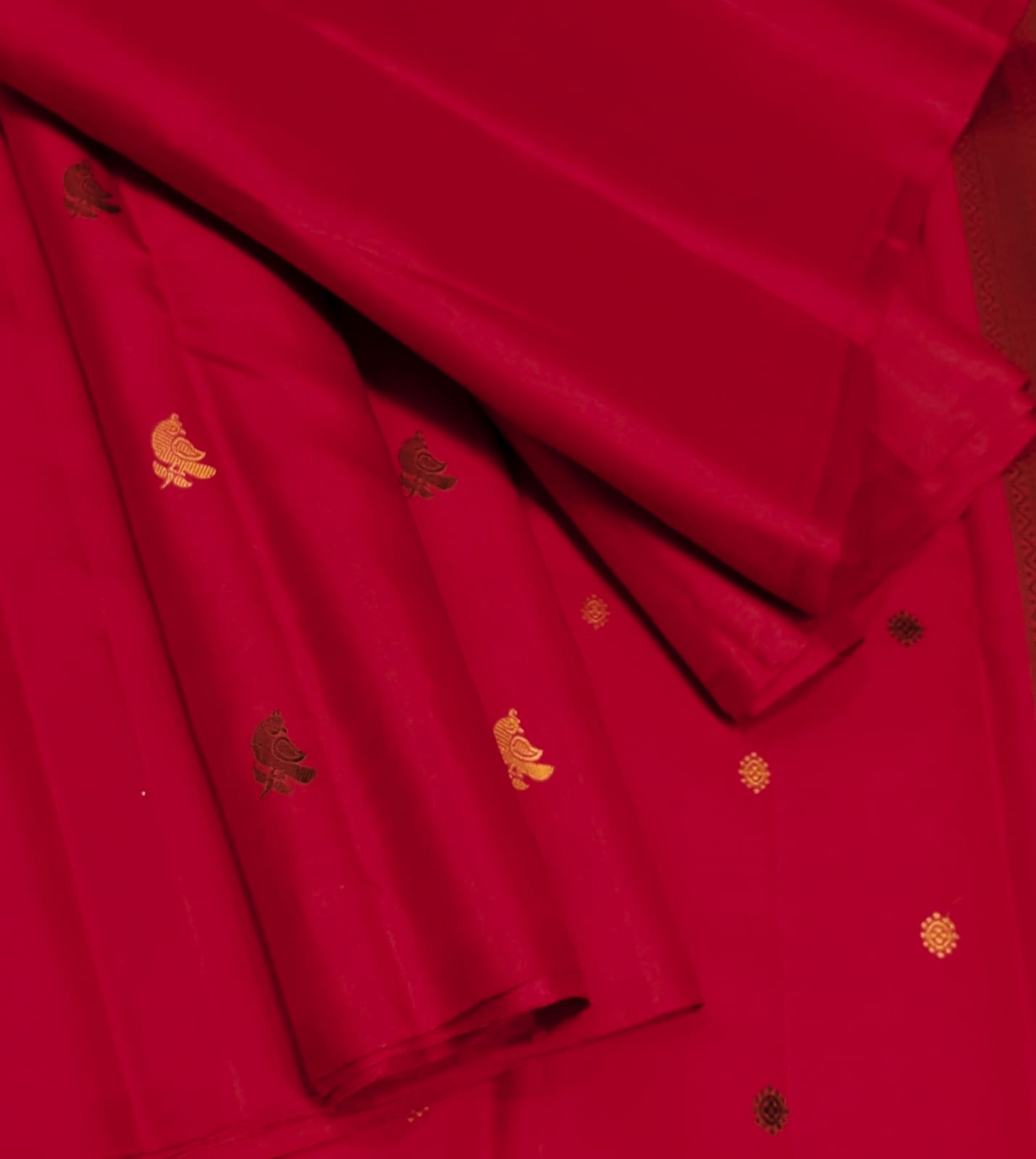 Red Silk Saree with Mustard Zari Border